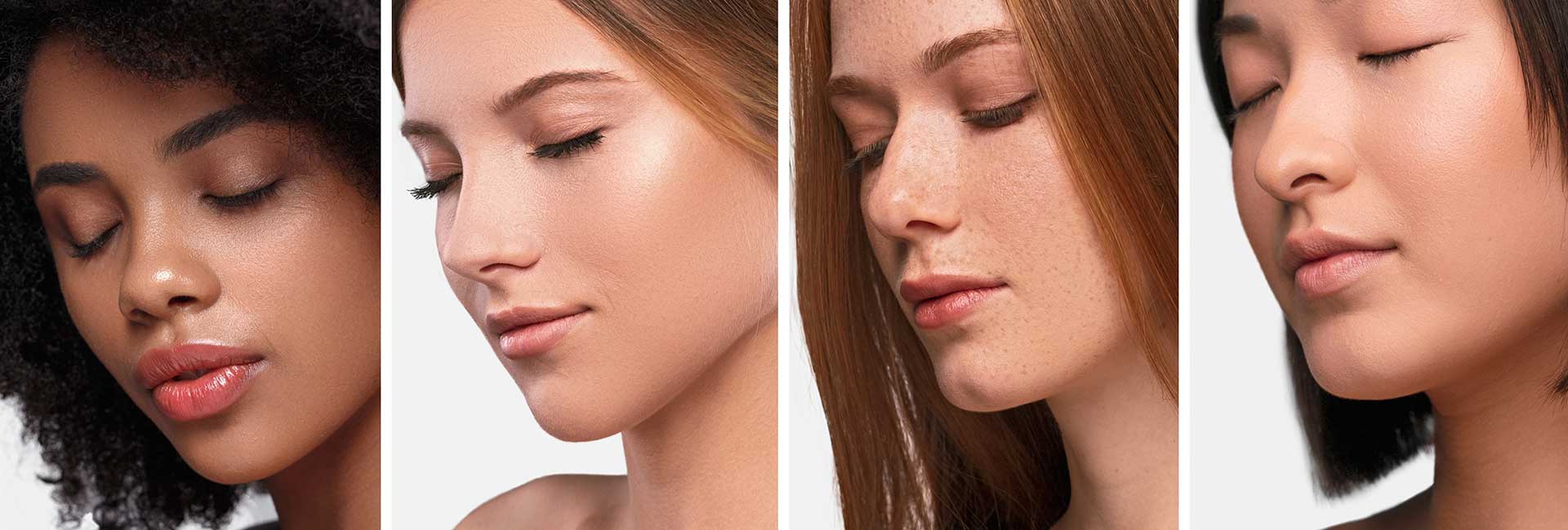 Beautiful multiracial women with closed eyes